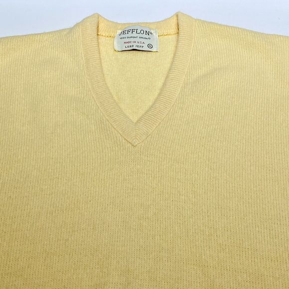 Vintage Jefflon Lord Jeff V-Neck Pullover Sweater Men's XL Yellow Orlon Acrylic - Picture 3 of 8